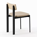 Modern Single Chair With Wooden Seat Backrest And Black Metal Frame