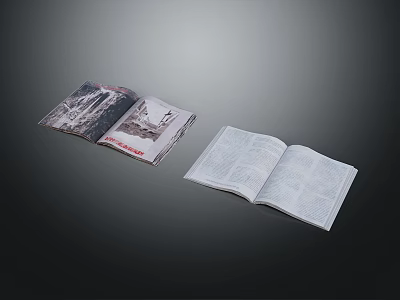 Open Books Display With Illustrated Pages Red Text And Text Only Content 3d model