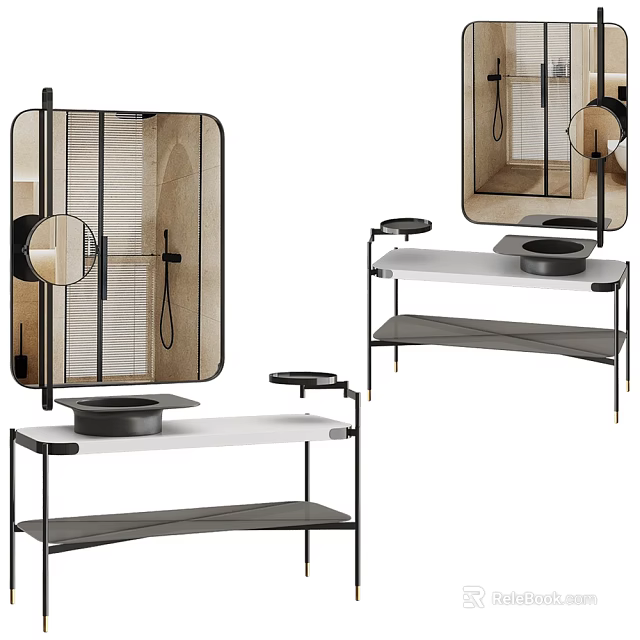 Modern Bathroom Vanity Set With Sink Mirror And Metal Frame Shelves 3d model 