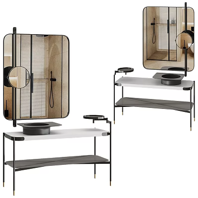 Modern Bathroom Vanity Set With Sink Mirror And Metal Frame Shelves 3d model