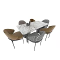 Modern Rectangular Dining Table Set With Marble Top And Mixed Design Chairs For Home Dining Room 3d model