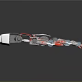 Robotic Arm Mechanical Structure With Metal Joints And Red Silver Components