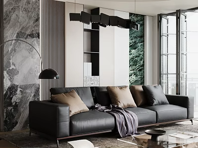 Modern Elegant Living Room Decorative Ornament Set With Throw Pillows Blanket And Floor Lamp 3d model