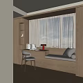 Cozy Modern Bay Window Nook With Wooden Desk Red Lamp And White Curtains