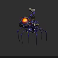 Purple Skinned Female Character Riding On Mechanical Spider With Glowing Red Eyes And Metallic Structure