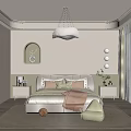 Modern Bedroom Interior Design With Platform Bed Pendant Light And Area Rug 3d model