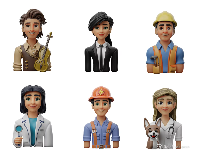 Decorative Figurine Set Featuring Various Professions Characters for Home Decor 3d model 