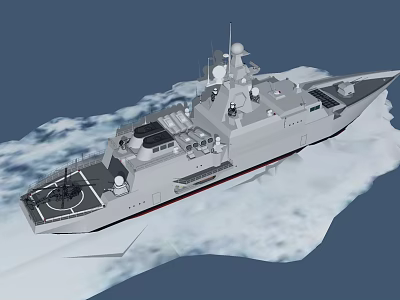 Modern Naval Warship With Advanced Radar Antennas And Deck Systems Sailing on Sea 3d model