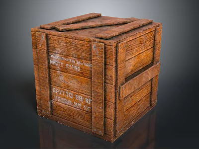Wooden Crate Scene Component With Planks Text Labels And Metal Straps 3d model
