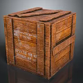 Wooden Crate Scene Component With Planks Text Labels And Metal Straps
