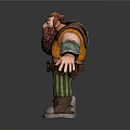 Dwarf Character Standing With Red Beard Yellow Vest And Large Hammer 3d model