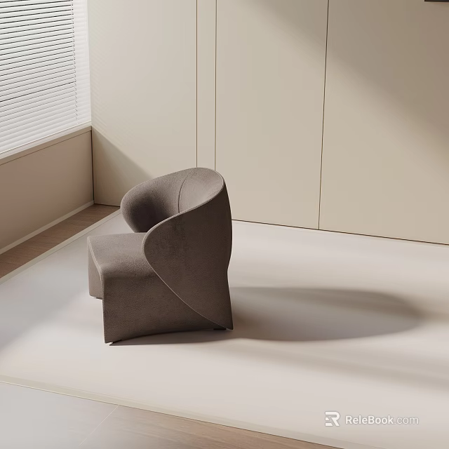 Gray Accent Chair in Modern Room with Off White Walls Window Blinds and Light Shadow 3d model 