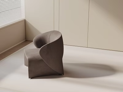 Gray Accent Chair in Modern Room with Off White Walls Window Blinds and Light Shadow 3d model
