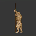 Golden Ape Sculpture Standing Holding Spear With Detailed Artistic Design
