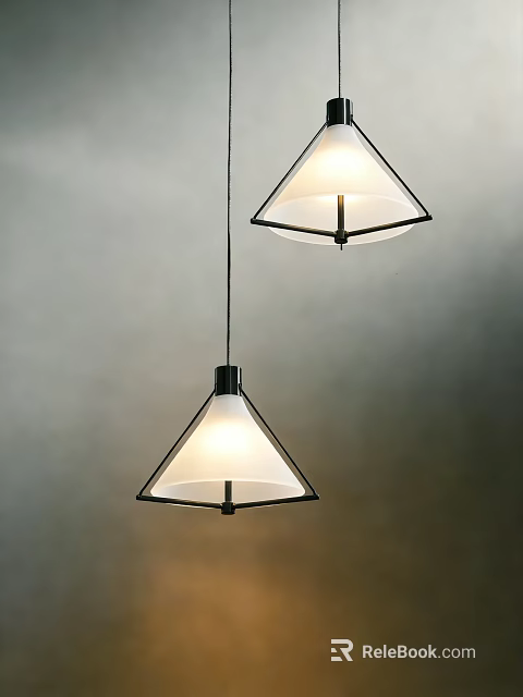 Modern Triangular Pendant Lights with White Shade and Black Frame Hanging 3d model