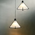 Modern Triangular Pendant Lights with White Shade and Black Frame Hanging 3d model