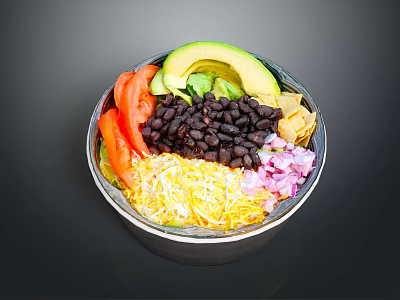 Healthy Fresh Bowl With Black Beans Avocado Shredded Cheese Tomato And Red Onions 3d model