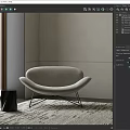 Modern Gray Accent Chair with Curved Backrest Metal Legs and Side Table in Minimalist Room