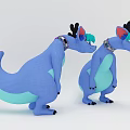 Blue And Teal Plush Dolls With Horns Ears And Decorative Collars