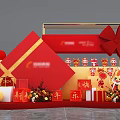 New Year Celebration Decorations With Red Gift Boxes Big Bow And Tiger Figurines 3d model