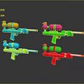 Colorful Toy Water Guns Featuring Blue Yellow Green Red And Vibrant Designs For Kids Play