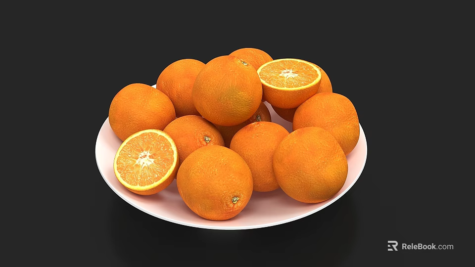 Fresh Oranges On White Plate With Sliced Pieces And Juicy Pulp 3d model 