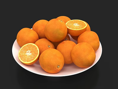 Fresh Oranges On White Plate With Sliced Pieces And Juicy Pulp 3d model