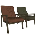 Modern Leisure Chair With Brown Leather Green Upholstery And Wooden Frame Design