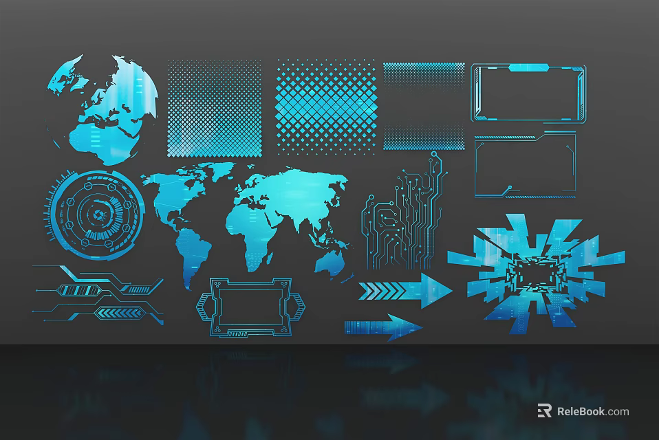 Tech Style Wall Decor With Globe World Map And Geometric Patterns 3d model