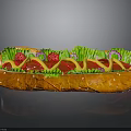 Delicious Hot Dog With Fresh Lettuce Red Onions Ketchup Mustard And Soft Bun