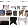 Modern Stylish Stools Collection Featuring Various Designs And Materials For Home Decor 3d model