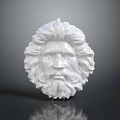 Ornate White Lion Head Sculpture As Decorative Component With Curly Mane And Beard