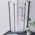 Modern Shower Head in Glass Enclosure with Window Blinds and Potted Plant
