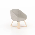 Modern Light Gray Leisure Chair With Perforated Texture And Wooden Cross Base
