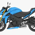 Blue Sport Motorcycle With Modern Sleek Body Black Seat And Yellow Front Forks