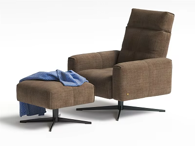 Stylish Modern Brown Single Sofa With Ottoman Blue Blanket And Black Legs 3d model