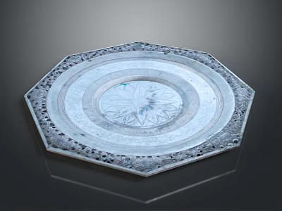 Intricate Octagonal Metal Sculpture With Carved Patterns And Star Shaped Center 3d model