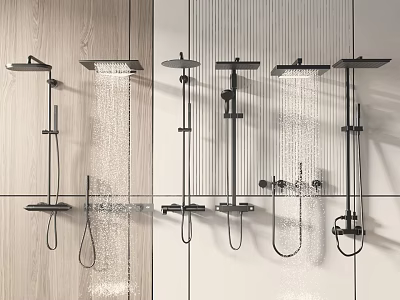 Modern Bathroom Wall Mounted Shower Systems With Multiple Heads And Flowing Water 3d model