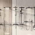 Modern Bathroom Wall Mounted Shower Systems With Multiple Heads And Flowing Water 3d model