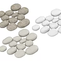 Smooth Gray And White Stone Pebbles With Wooden Accents Piled In Multiple Groups