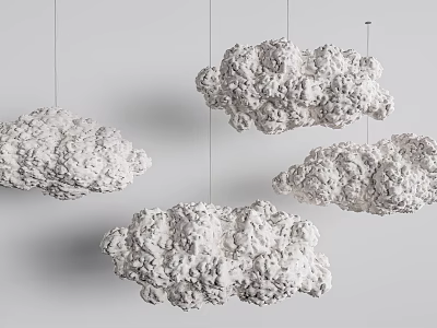 Three Textured Cloud Shaped White Chandeliers Hanging in Gray Background 3d model