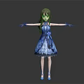 Anime Girl Character Wearing Blue Dress Brown Hair Blue Gloves And Shoes On Grey Background