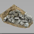 Natural Stones Pile With Brown Soil And Rough Texture On Dark Background