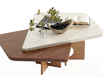 Modern Two Tier Coffee Table With Open Book Tablet Vase And Olive Bowl 3d model