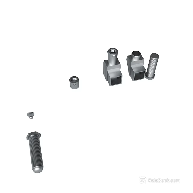 Industrial Metal Mechanical Parts Including Bolts Nuts Square Blocks And Cylinders 3d model 