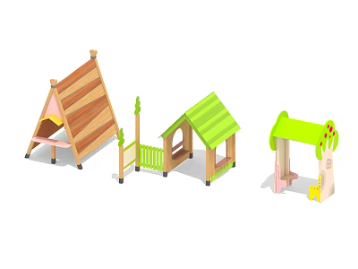 Wooden Playhouse with Colorful Green Roof and Pink Accents for Kids Outdoor Playground 3d model