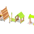 Wooden Playhouse with Colorful Green Roof and Pink Accents for Kids Outdoor Playground