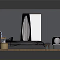 Modern Bedroom Furniture Setup With Wooden Slat Wall Bed Nightstand Desk And Chair