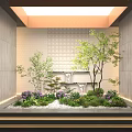 Indoor Mini Garden Design With Green Plants Small Trees Purple Flowers White Stones And Soft Lighting