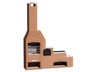 Outdoor Brick Grill Structure With Chimney Storage And Cooking Compartments 3d model